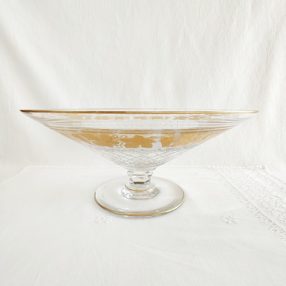 Val Saint Lambert Gilded Crystal Centerpiece Bowl - Mark Hellinger & Gladys Glad